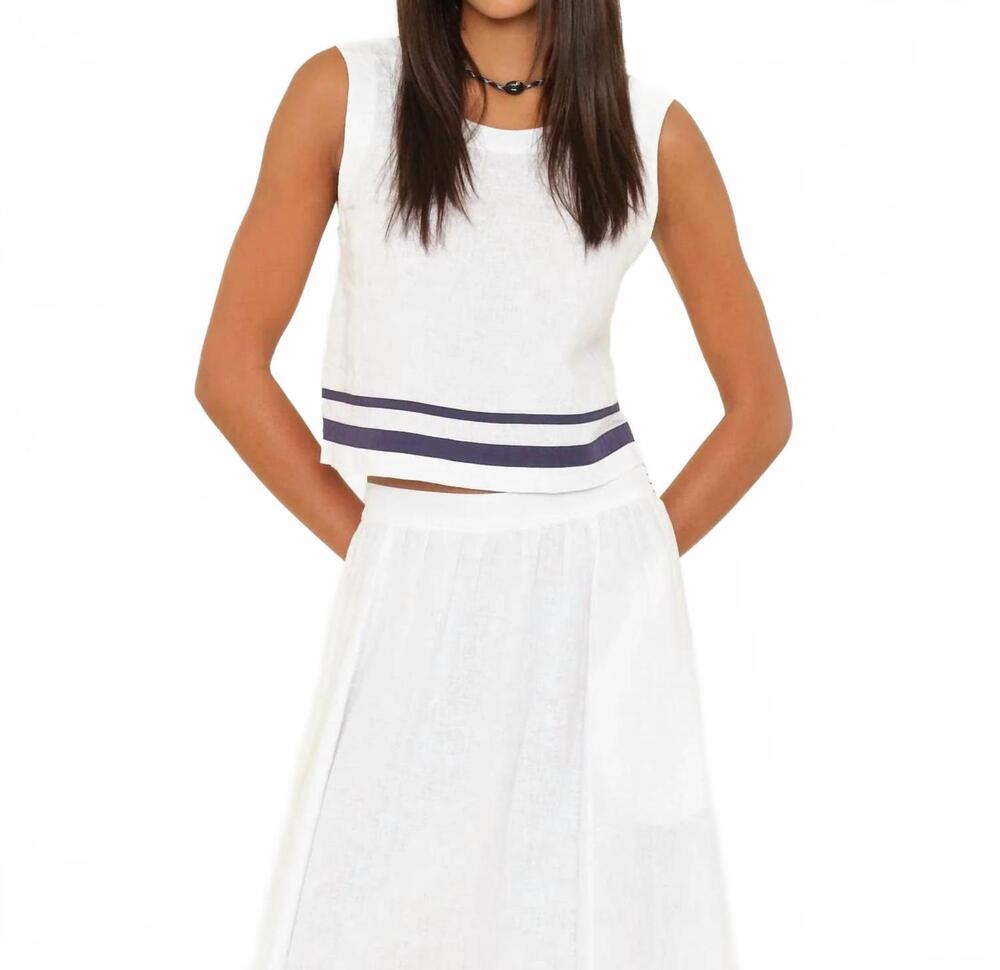 NEW XIRENA leni linen top in white/ royal
